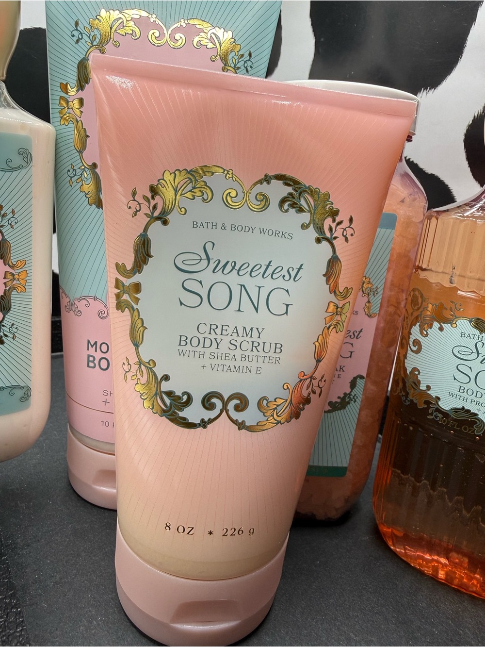 Bath & Body Works Sweetest Gift Set w/ light blue box- lotion, wash, scrub +